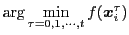 $\displaystyle \mbox{arg}\min_{\tau=0,1,\cdots,t}f(\mbox{\boldmath$x$}_i^\tau)$